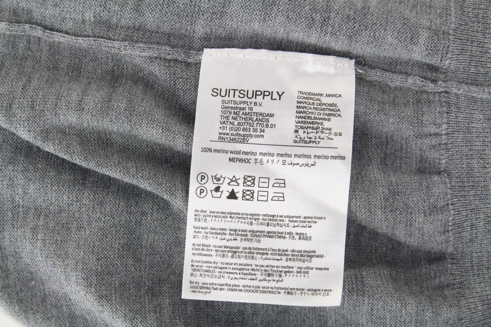 SUITSUPPLY Men's Sweater 2XL Grey Merino Wool Full Sleeve V-Neck Pullover