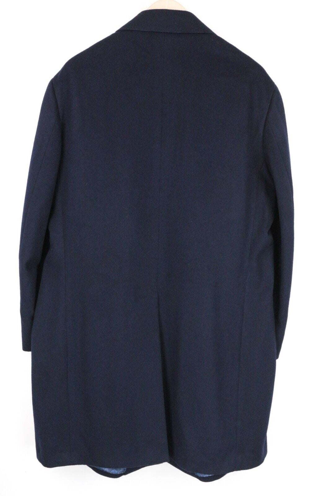 „SUITSUPPLY Vicenza“ vyriškas paltas, UK48R, tamsiai mėlynas, vilnonis, su viena saga priekyje užsegama atlapo išpjova. 