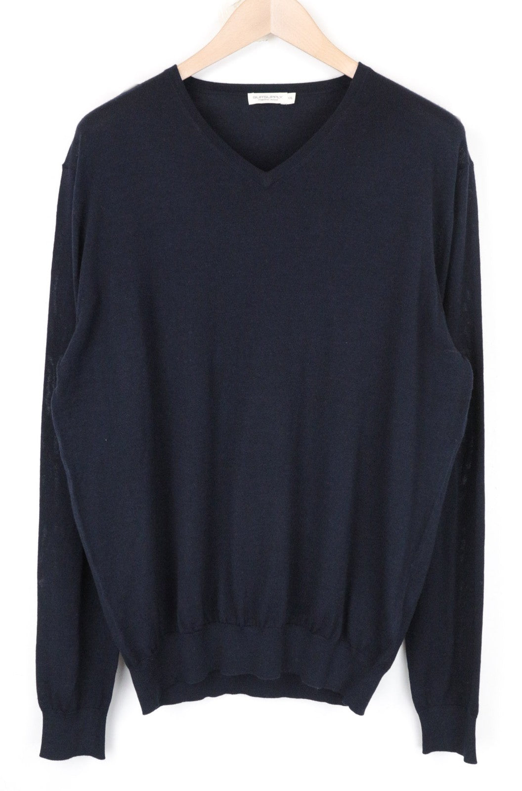 SUITSUPPLY vyriškas megztinis su merino vilna ir V formos iškirpte, tamsiai mėlynas, 2XL dydžio 