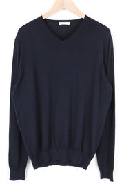 SUITSUPPLY vyriškas megztinis su merino vilna ir V formos iškirpte, tamsiai mėlynas, 2XL dydžio 