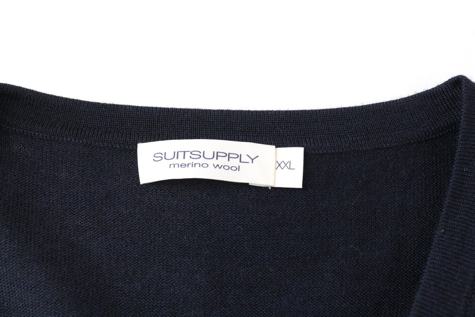 SUITSUPPLY vyriškas megztinis su merino vilna ir V formos iškirpte, tamsiai mėlynas, 2XL dydžio 