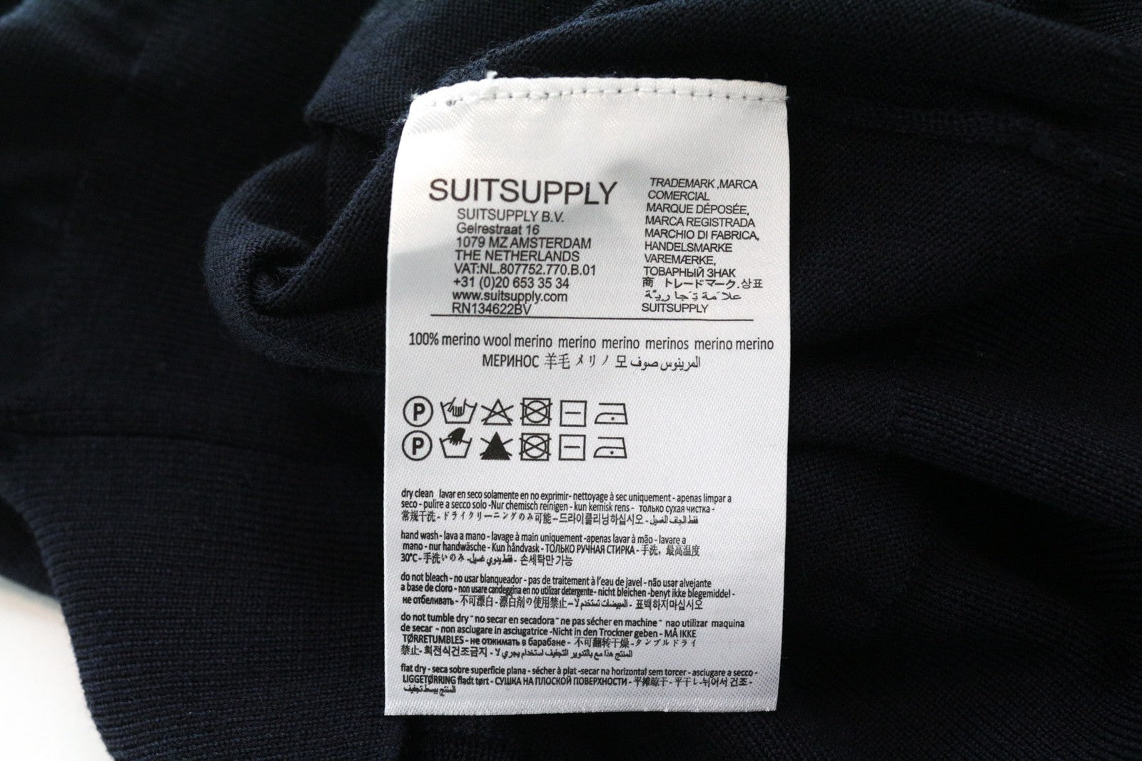 SUITSUPPLY vyriškas megztinis su merino vilna ir V formos iškirpte, tamsiai mėlynas, 2XL dydžio 