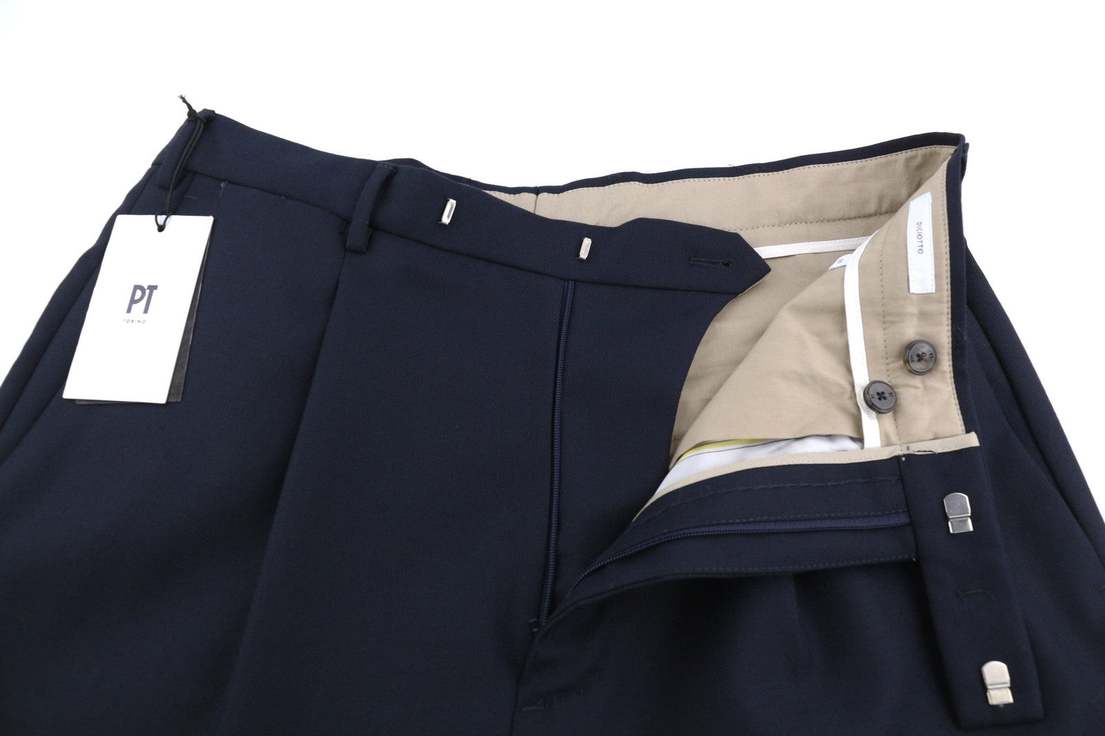 PT TORINO Edge vyriškos kelnės 50 W32 mėlynos fliso ir vilnos mišinio klostuotos, siaurėjančios 