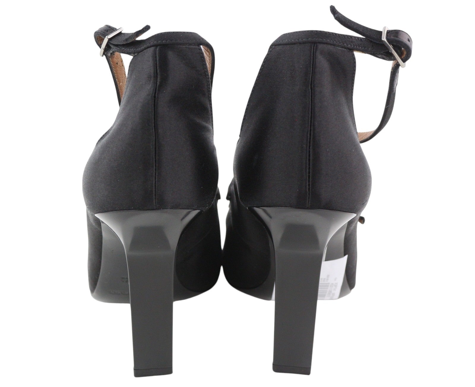 EMPORIO ARMANI X3P741 moteriški aukštakulniai EU37 juodi atlasiniai atviri pirštai su sagtimi ir logotipu laisvalaikiui 