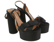 EMPORIO ARMANI X3P738 moteriški aukštakulniai EU37 juodos atlasinės atviros platformos basutės 