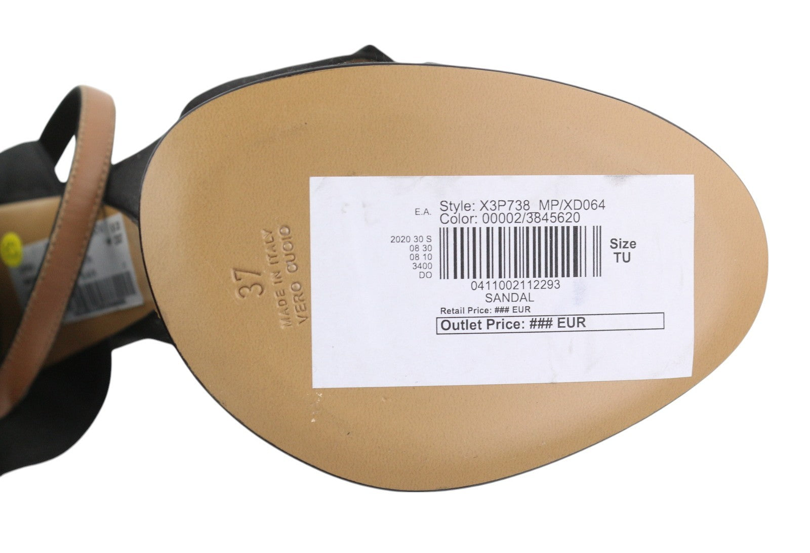 EMPORIO ARMANI X3P738 moteriški aukštakulniai EU37 juodos atlasinės atviros platformos basutės 