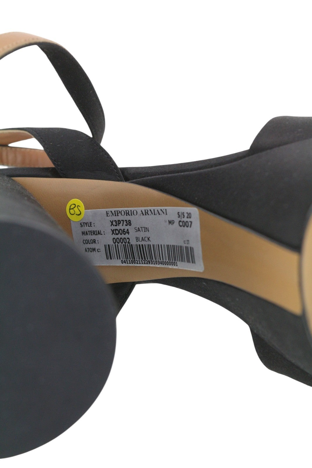 EMPORIO ARMANI X3P738 moteriški aukštakulniai EU37 juodos atlasinės atviros platformos basutės 