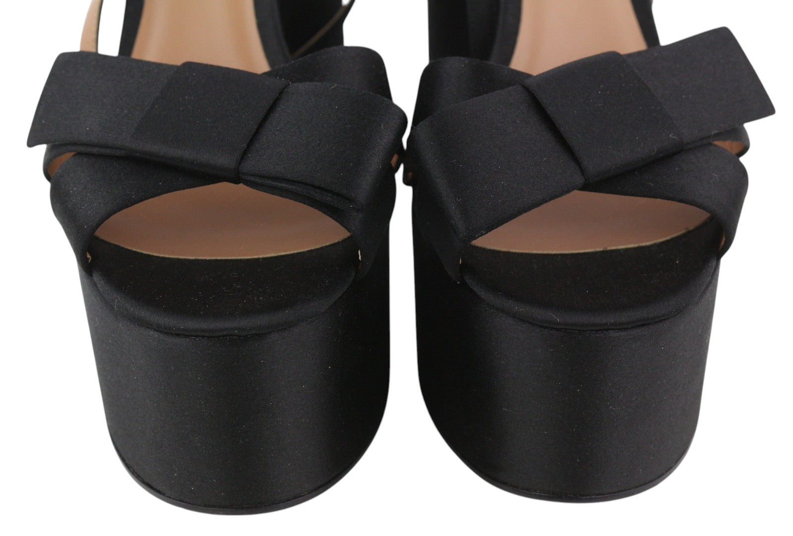 EMPORIO ARMANI X3P738 moteriški aukštakulniai EU37 juodos atlasinės atviros platformos basutės 