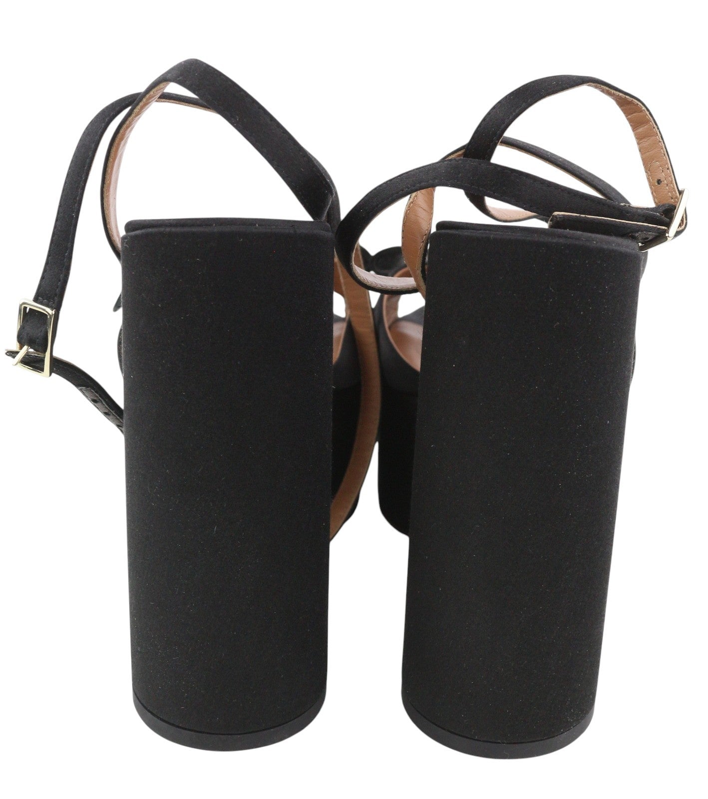 EMPORIO ARMANI X3P738 moteriški aukštakulniai EU37 juodos atlasinės atviros platformos basutės 