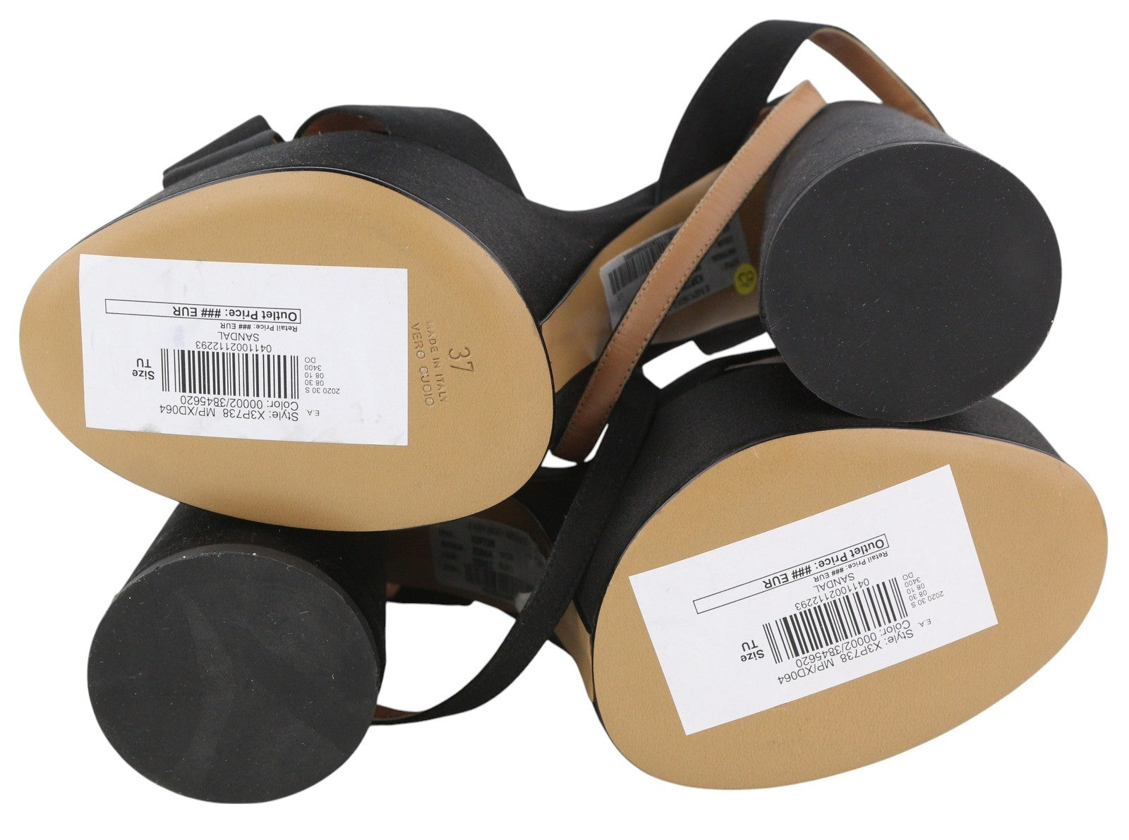 EMPORIO ARMANI X3P738 moteriški aukštakulniai EU37 juodos atlasinės atviros platformos basutės 