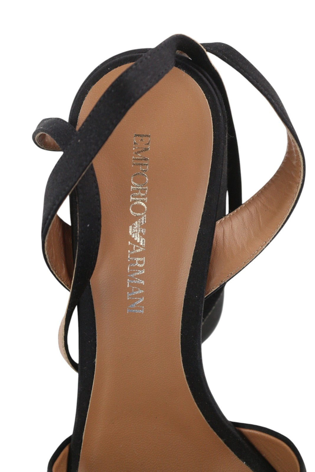 EMPORIO ARMANI X3P738 moteriški aukštakulniai EU37 juodos atlasinės atviros platformos basutės 