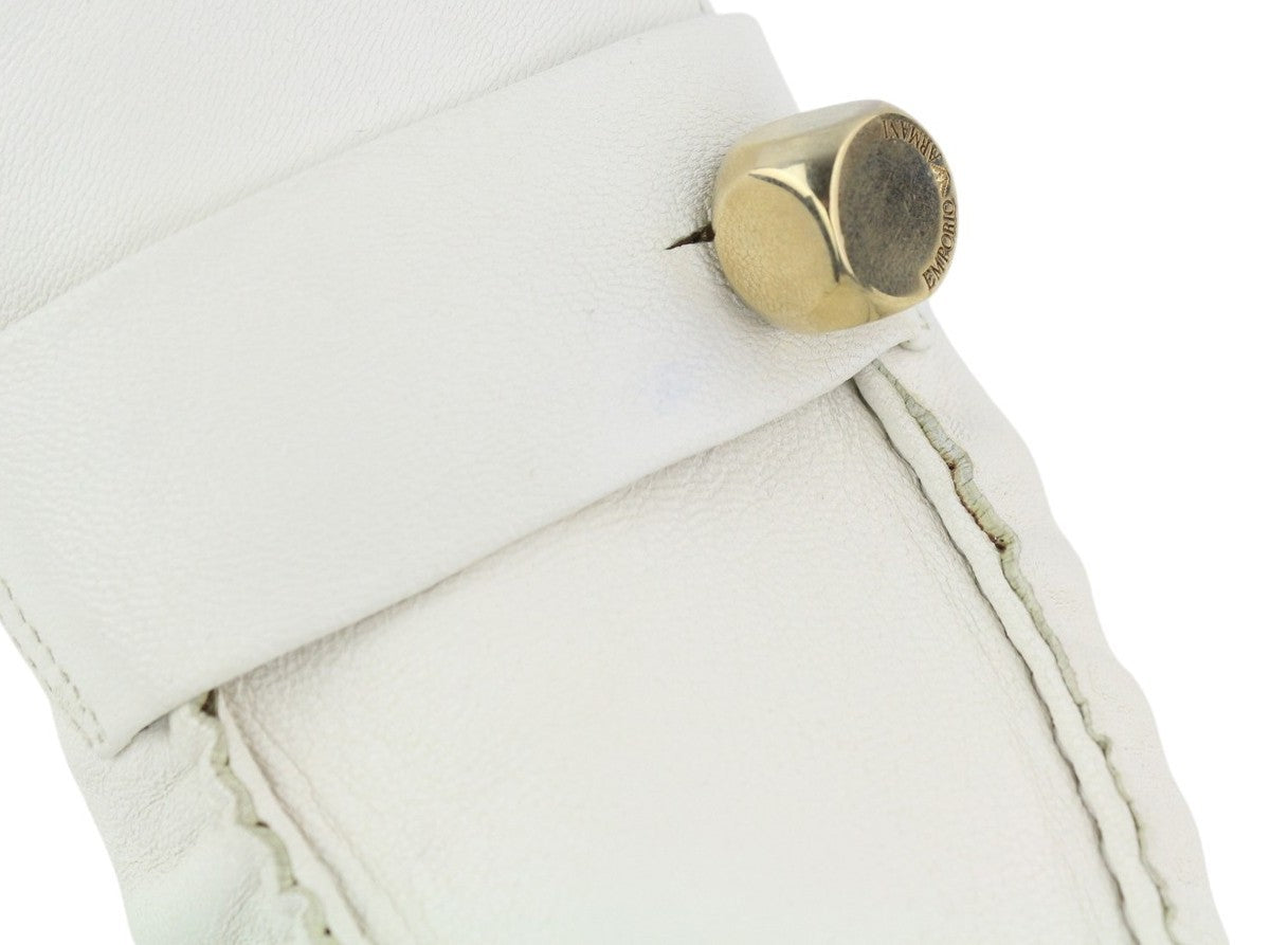 EMPORIO ARMANI moteriški bateliai, 37 EU, balti, odiniai, kvadratiniai, aukso spalvos, mokasinai su detalėmis. 