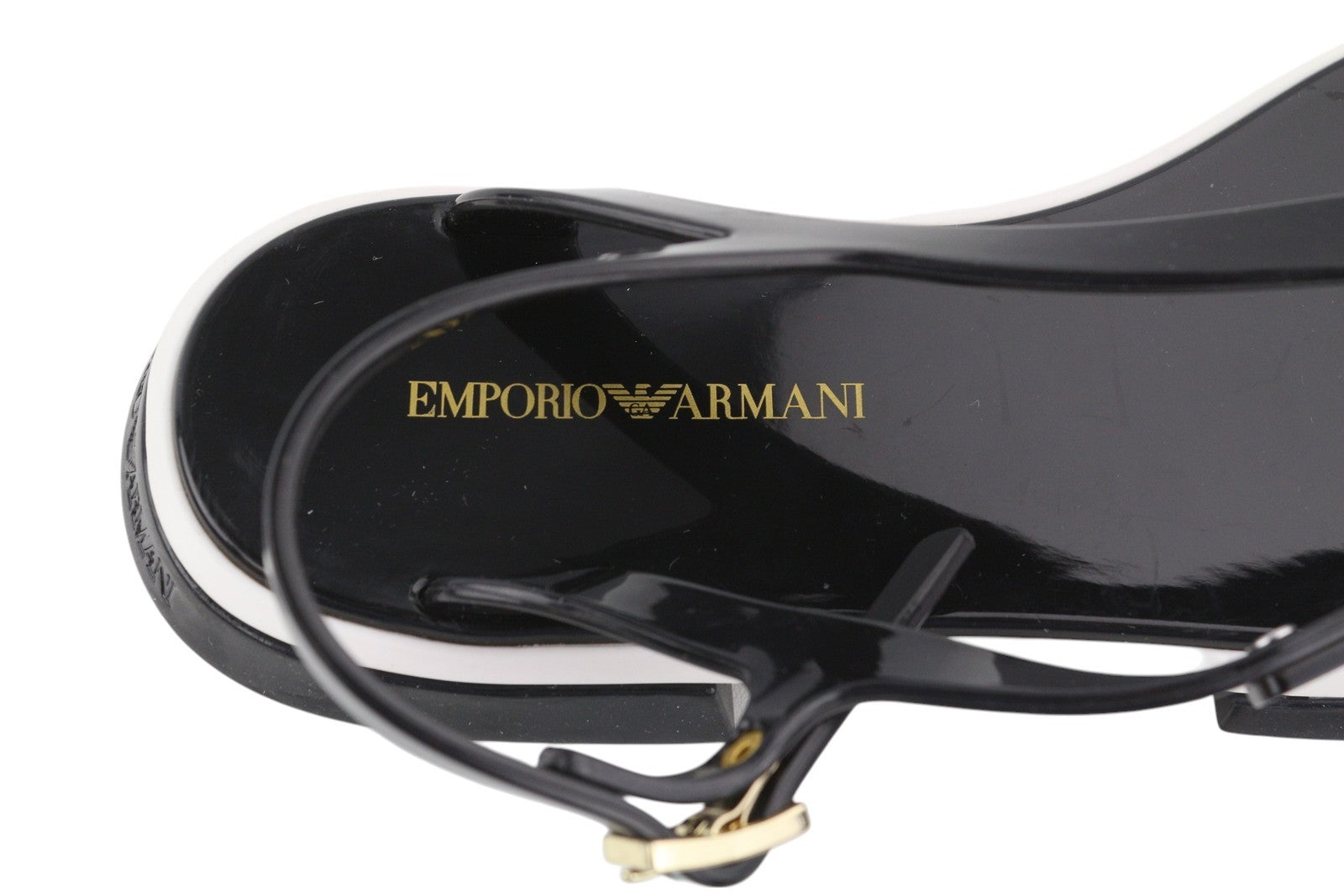 EMPORIO ARMANI moteriškos basutės, 37 €, juodos, su dirželiais, plokščiapadžiai bateliai su logotipu 