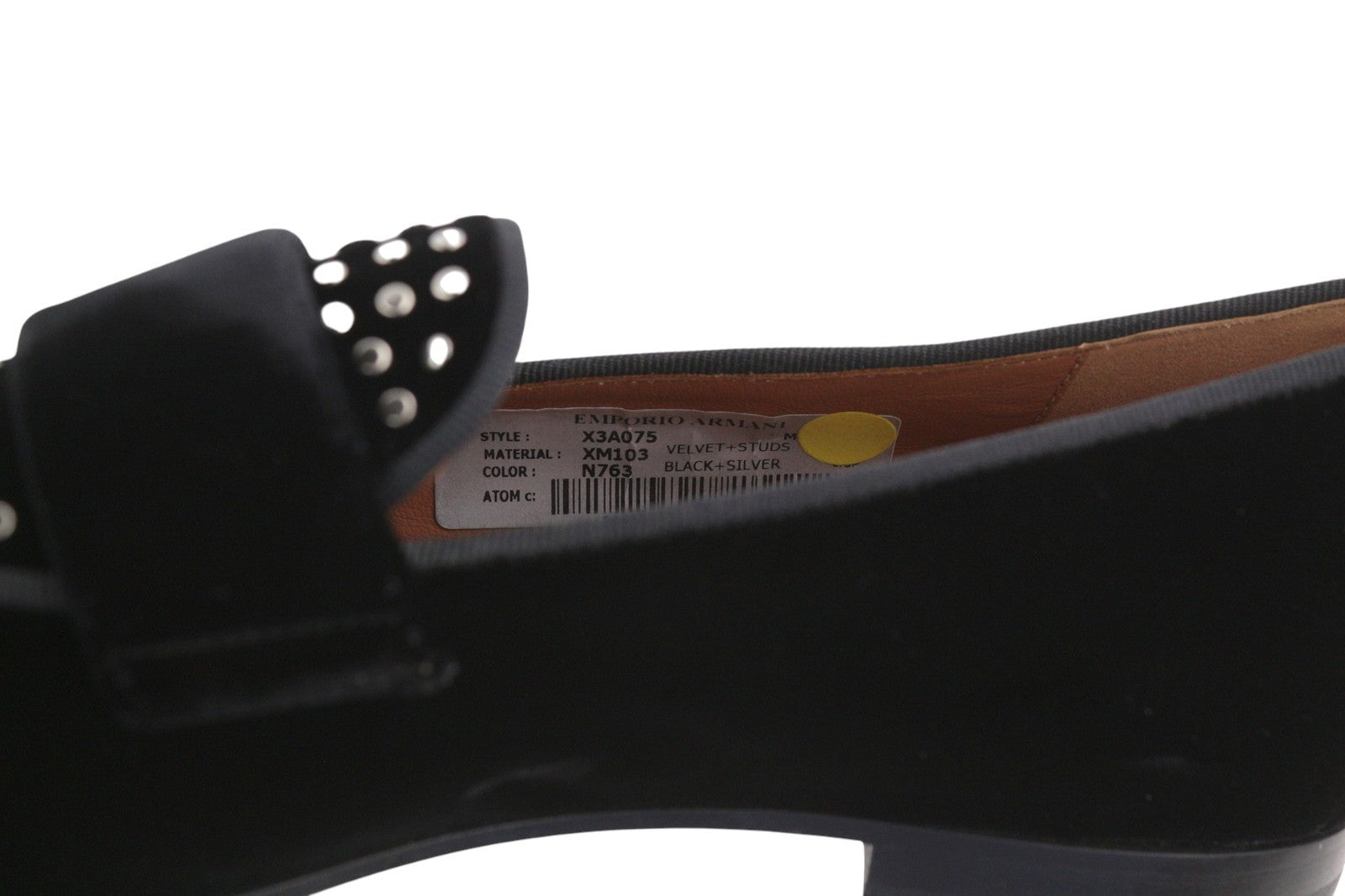 EMPORIO ARMANI X3A075 moteriški bateliai, 37 dydis, juodi, aksominiai, kvadratinės nosies, įmaunami bateliai. 