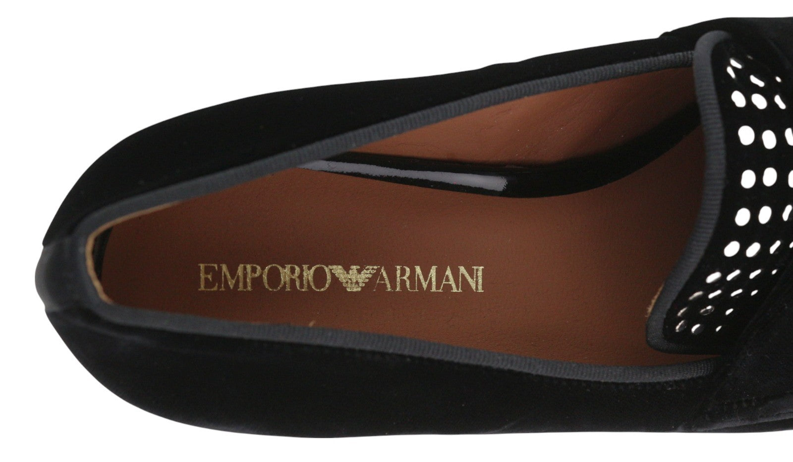 EMPORIO ARMANI X3A075 moteriški bateliai, 37 dydis, juodi, aksominiai, kvadratinės nosies, įmaunami bateliai. 