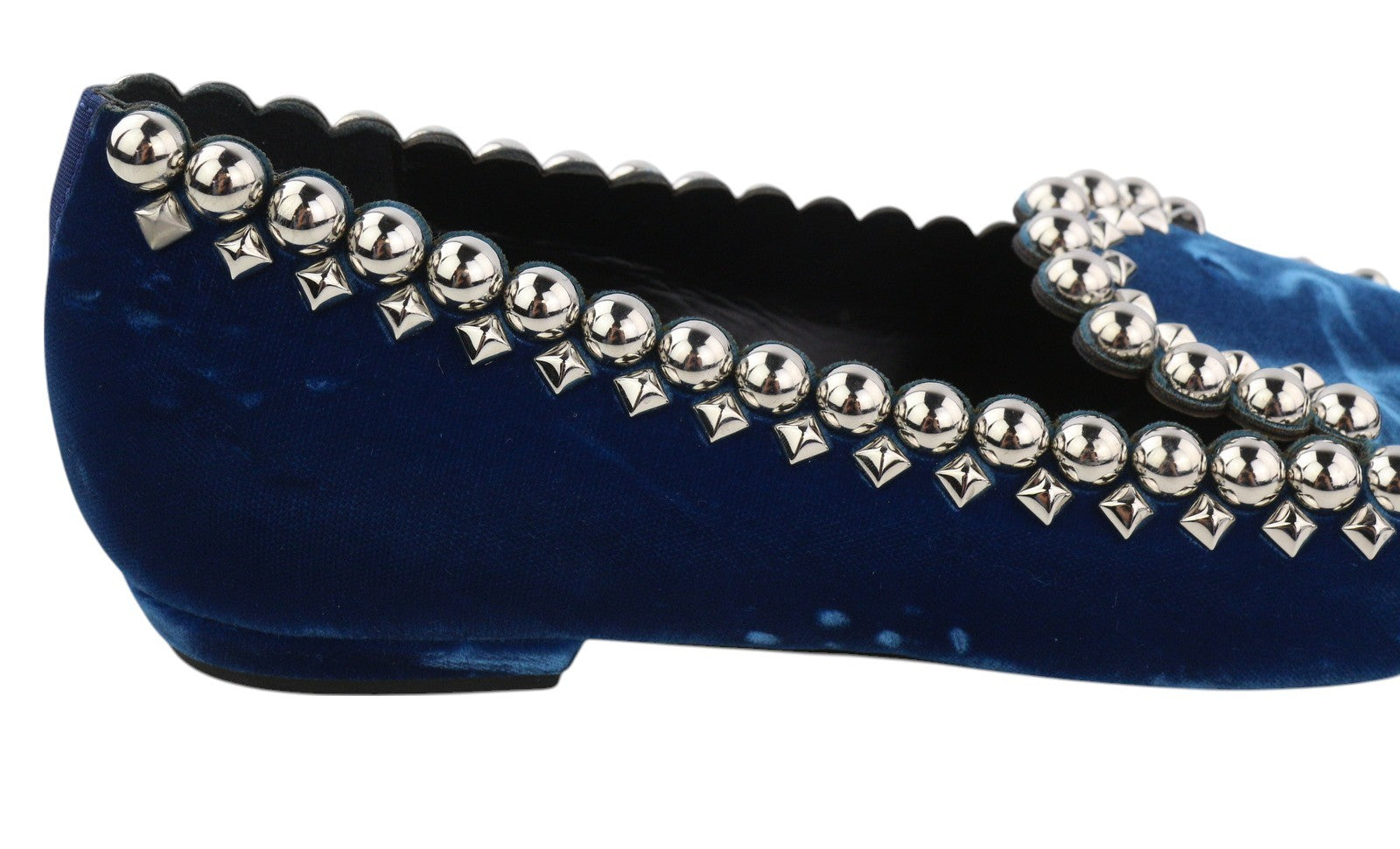 EMPORIO ARMANI X3A082 moteriški bateliai, 37 dydis, mėlyni, aksominiai, smaili nosis, metalinės detalės. 