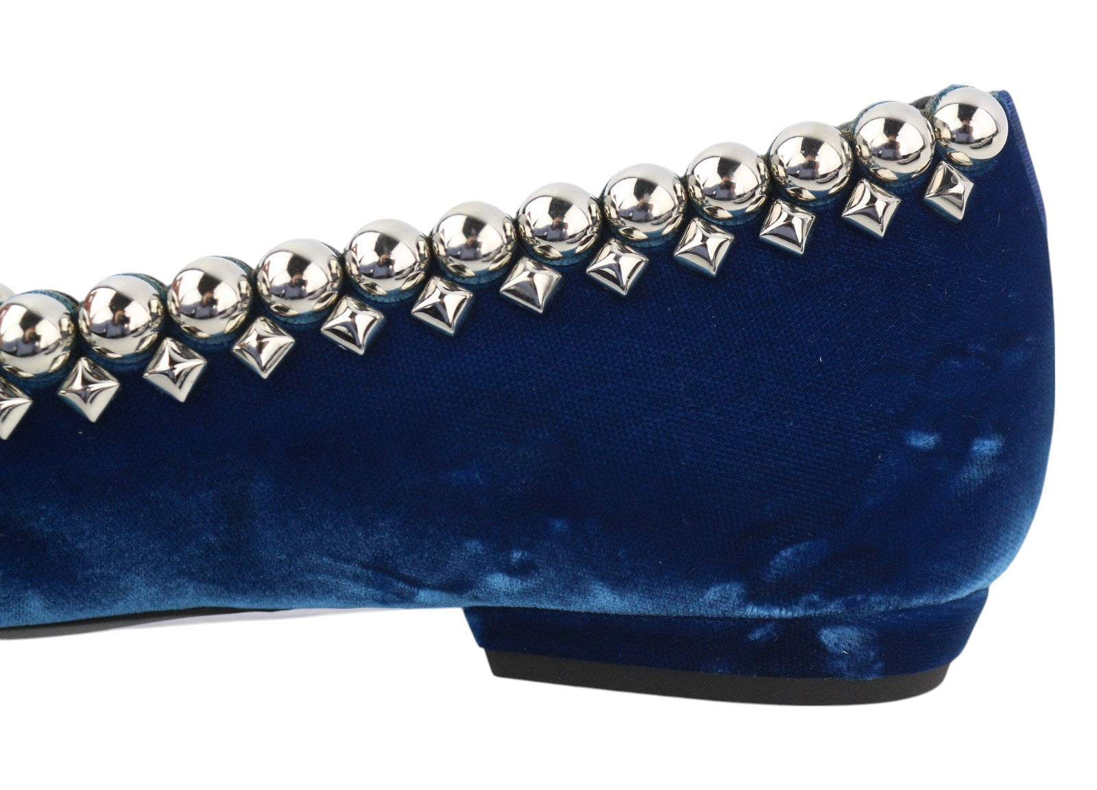 EMPORIO ARMANI X3A082 moteriški bateliai, 37 dydis, mėlyni, aksominiai, smaili nosis, metalinės detalės. 