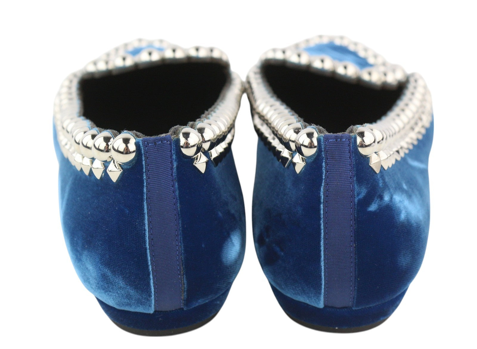 EMPORIO ARMANI X3A082 moteriški bateliai, 37 dydis, mėlyni, aksominiai, smaili nosis, metalinės detalės. 