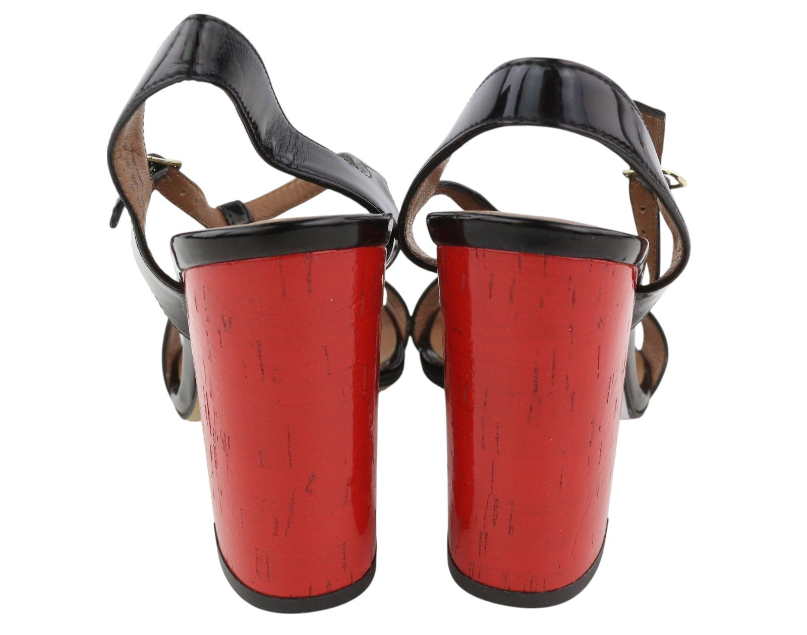 EMPORIO ARMANI X3P697 moteriški aukštakulniai, juodi, lakuotos odos, atviri, blokiniai aukštakulniai, EU37 