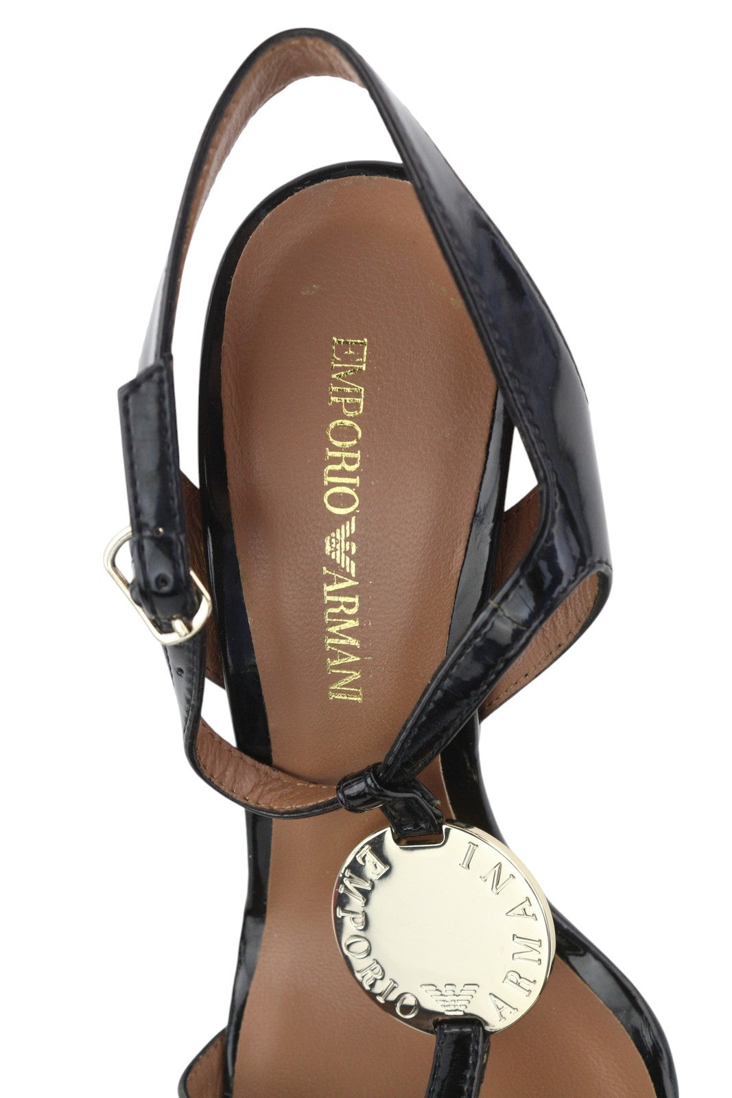 EMPORIO ARMANI X3P697 moteriški aukštakulniai, juodi, lakuotos odos, atviri, blokiniai aukštakulniai, EU37 