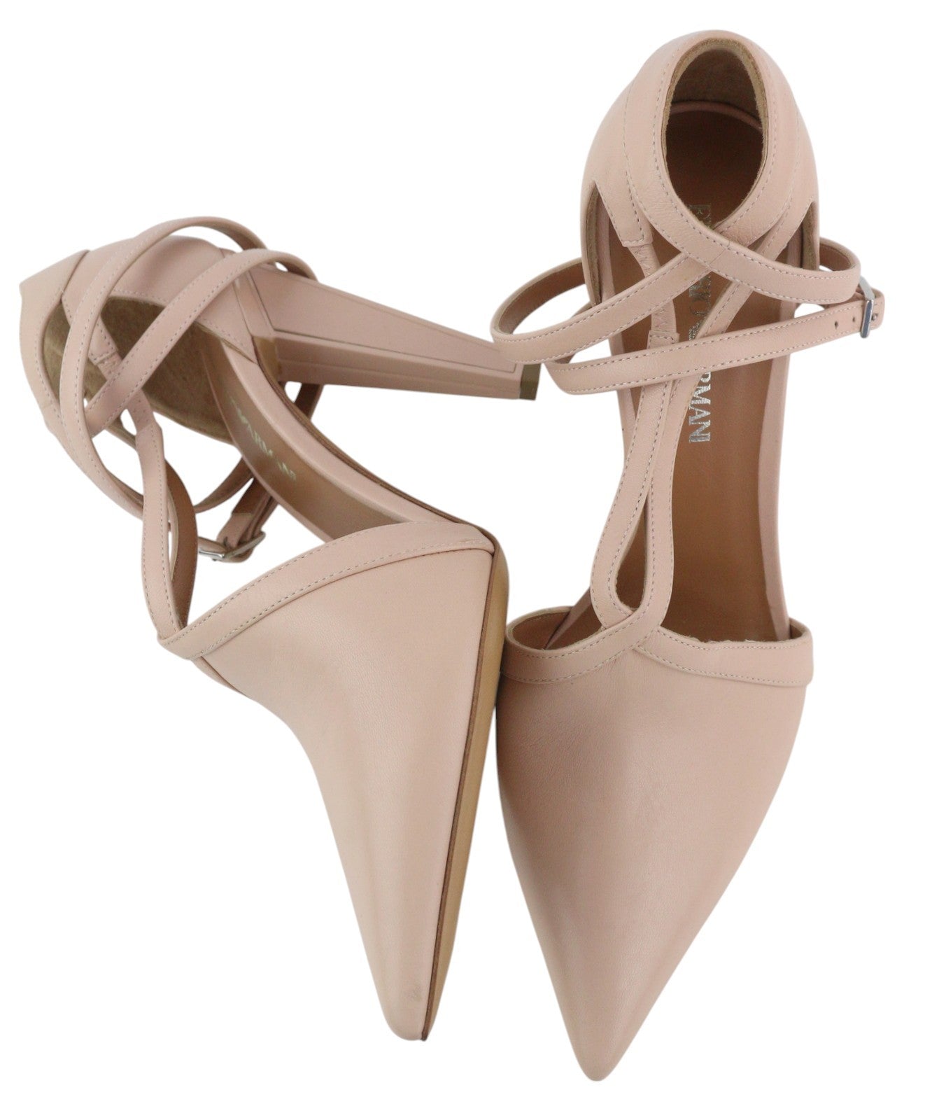 EMPORIO ARMANI moteriški aukštakulniai, 37 €, šviesiai rožinės spalvos, odiniai, smailios nosies, su sagtimi. 