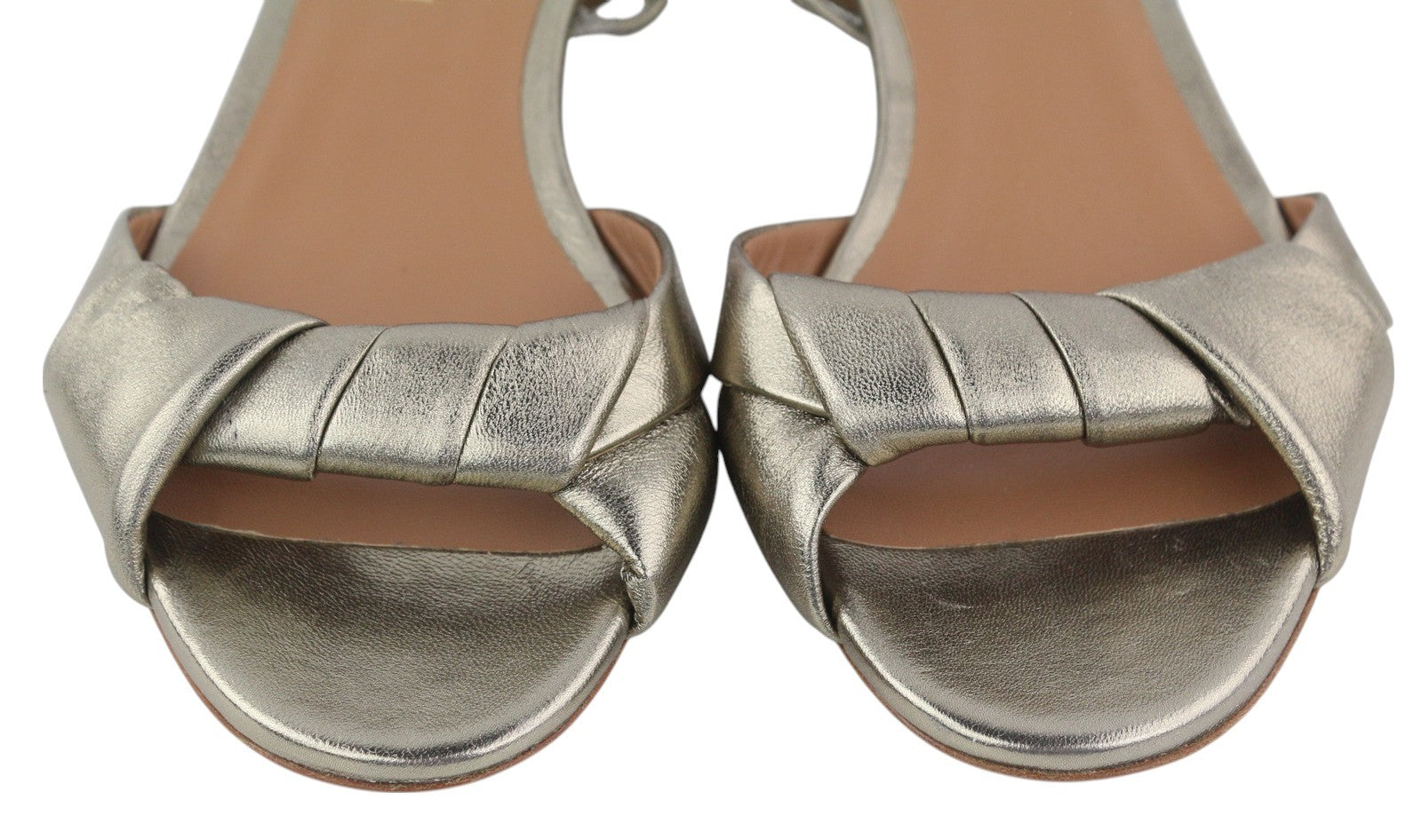 EMPORIO ARMANI moteriškos basutės, 37 EU, blizgančios auksinės spalvos, odinės, užsegamos, be kulno, su logotipu 