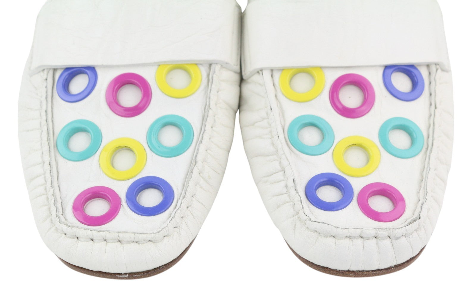 EMPORIO ARMANI moteriški bateliai, 37 €, balti, odiniai, kvadratinės nosies, spalvingos detalės, mokasinai. 