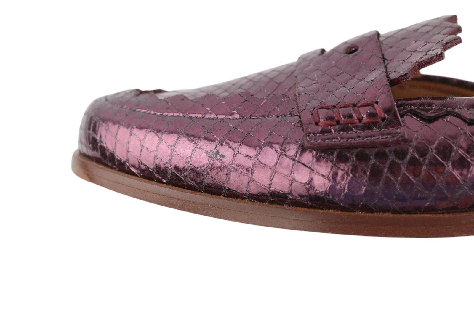 EMPORIO ARMANI X3A068 moteriški bateliai be kulno, 37 dydžio, violetinės odos, užsegamos basutės, blizgios. 