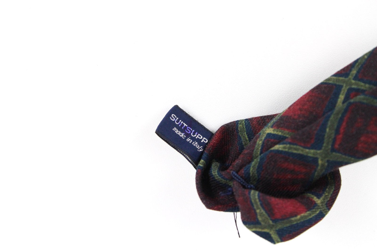 SUITSUPPLY vyriškas raudonas mėlynas vilnonis kaklaraištis ~150x8cm raštuotas smailiais galais klasikinis 