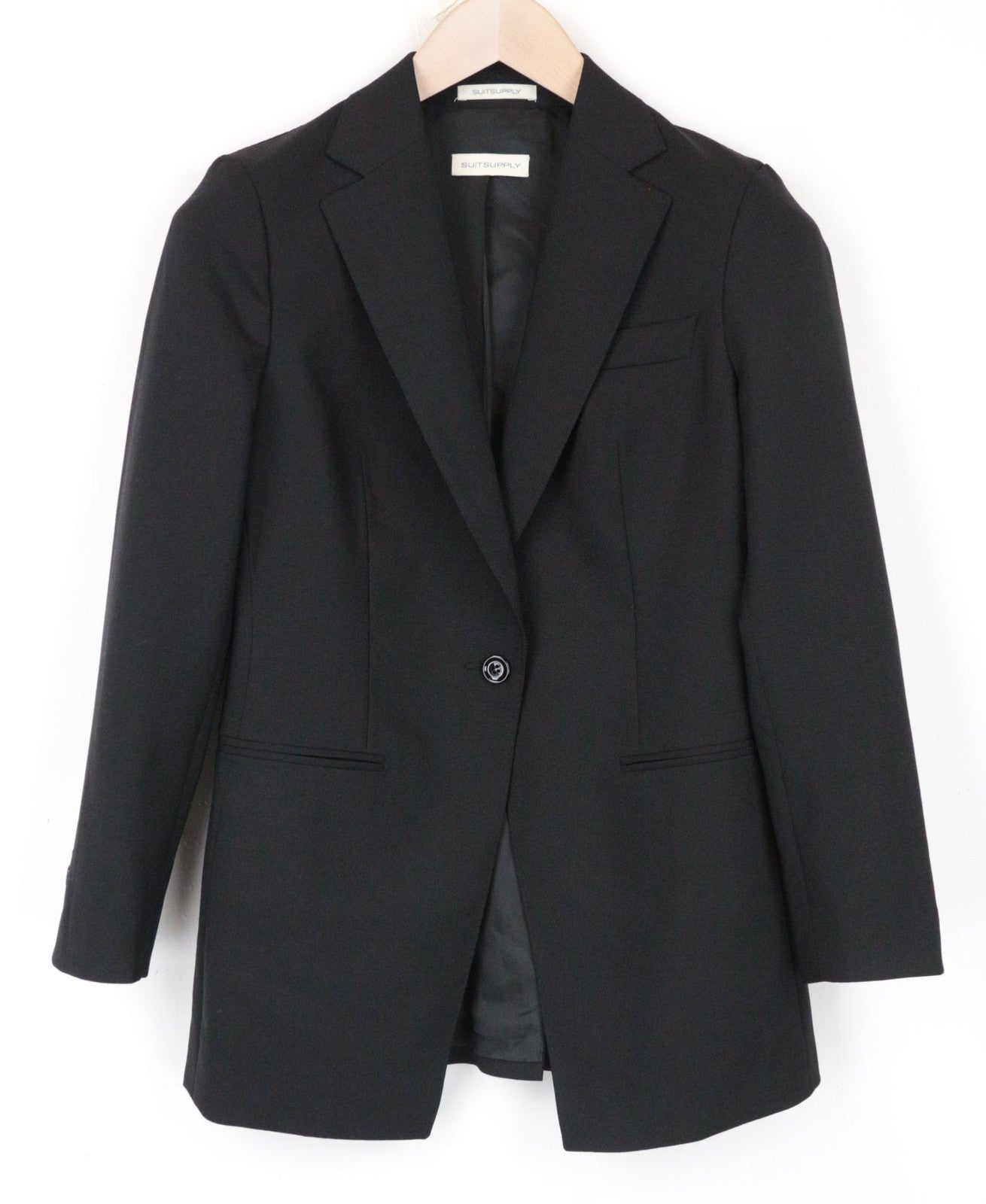 SUITSUPPLY Cameron moteriškas švarkas UK8R vilnonis moheros plonas juodas su įpjovomis 