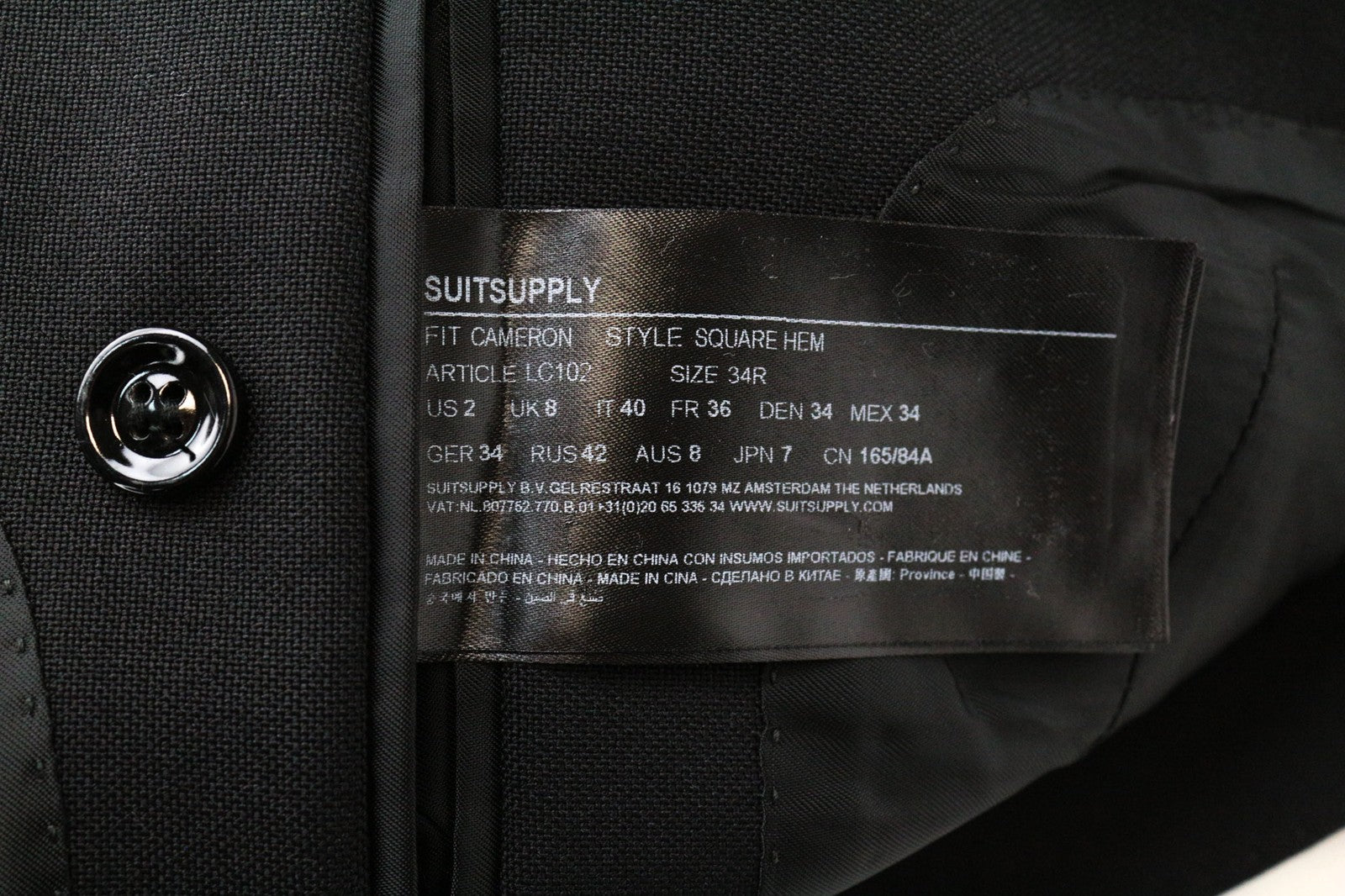 SUITSUPPLY Cameron moteriškas švarkas UK8R vilnonis moheros plonas juodas su įpjovomis 