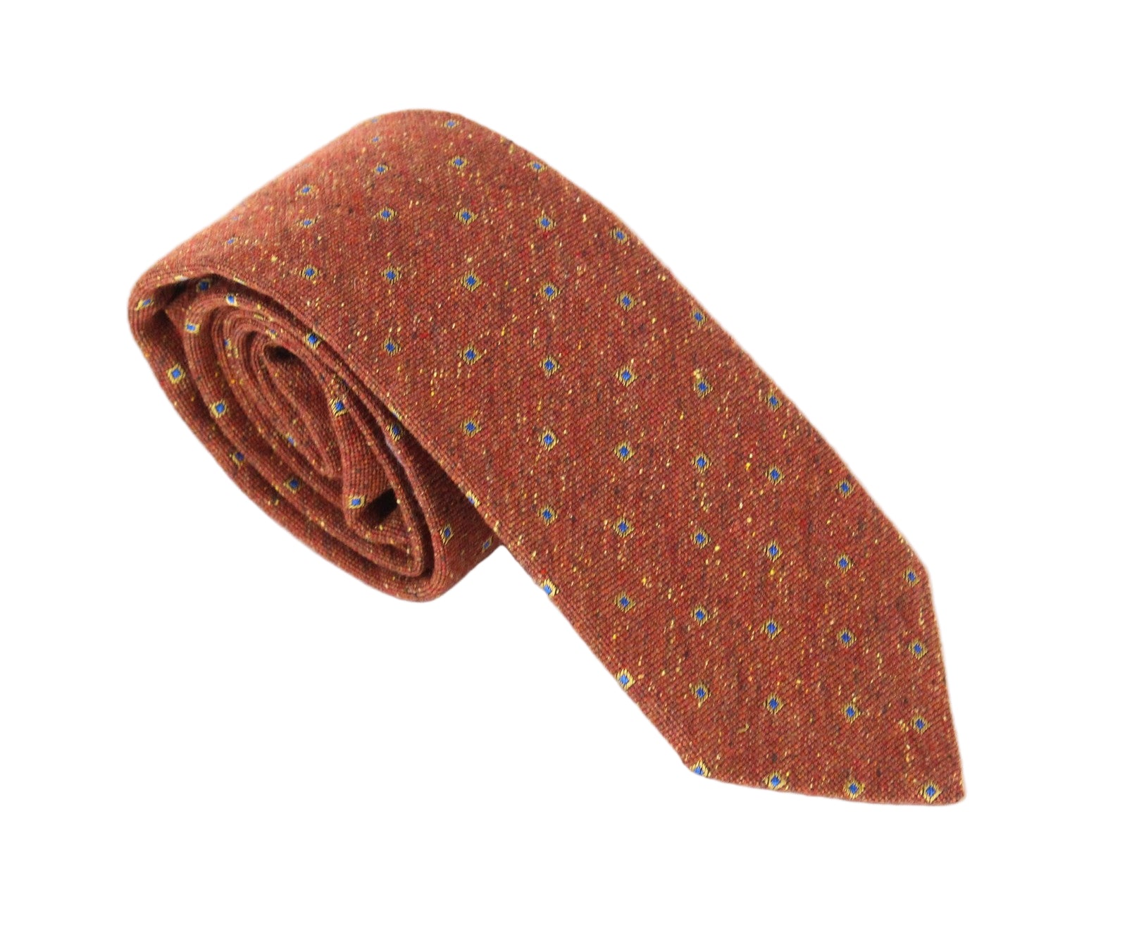 SUITSUPPLY vyriškas oranžinis kaklaraištis ~150x8cm vilnos ir šilko mišinio smailiais galais, raštuotas 