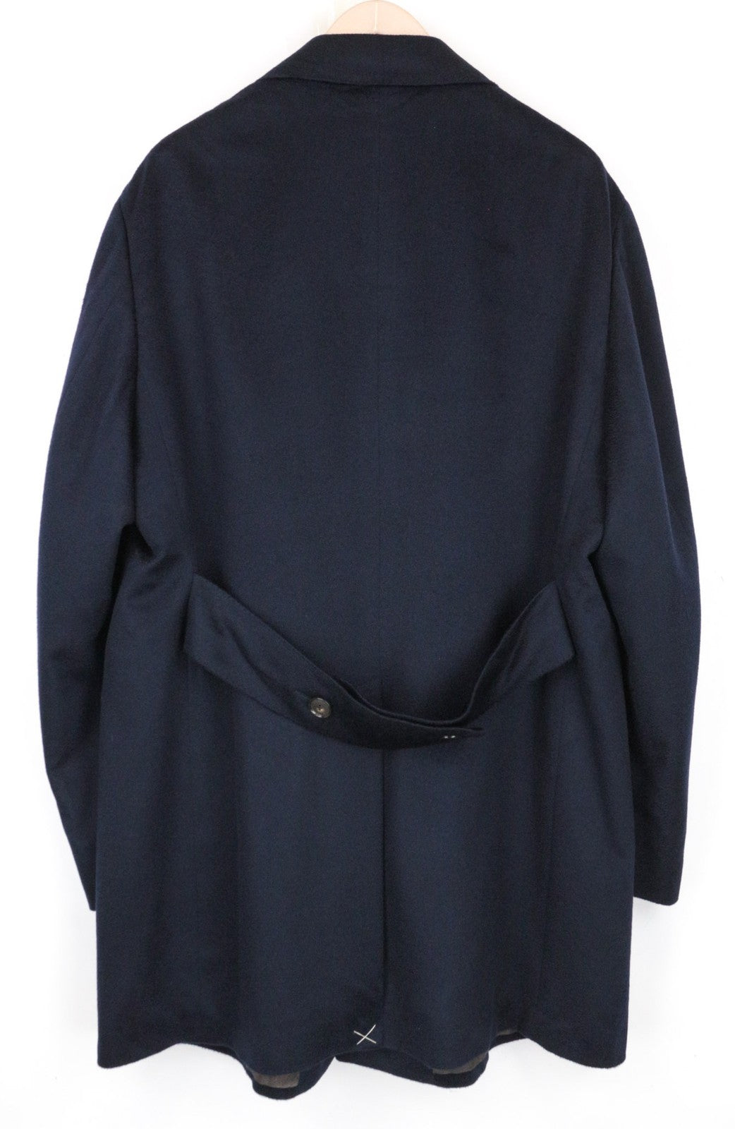 „SUITSUPPLY Vicenza“ vyriškas paltas, UK52S, tamsiai mėlynas, kašmyro, apvalus, vidutinio ilgio. 