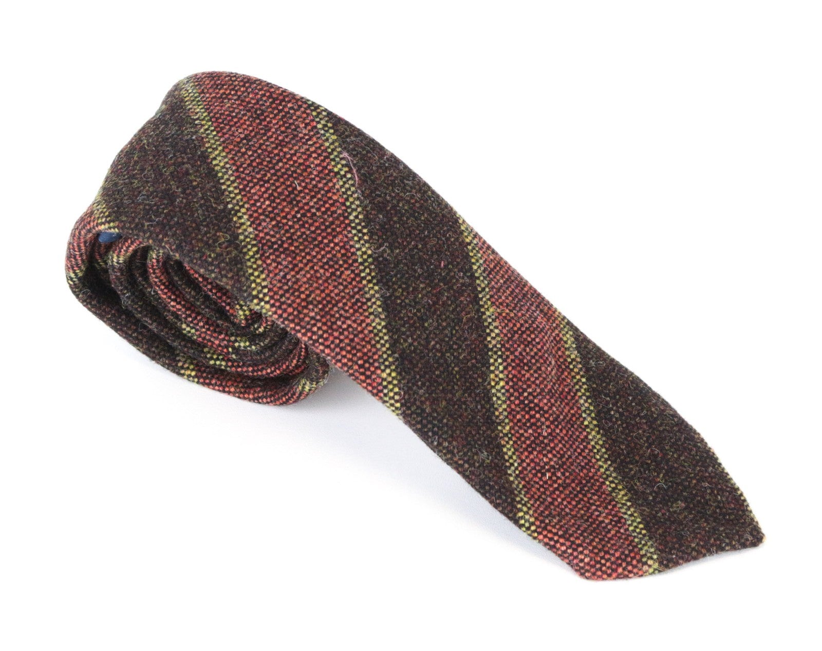 SUITSUPPLY vyriškas kaklaraištis ~150x8cm rudas grynos vilnos dryžuotas smailiais galais klasikinis 