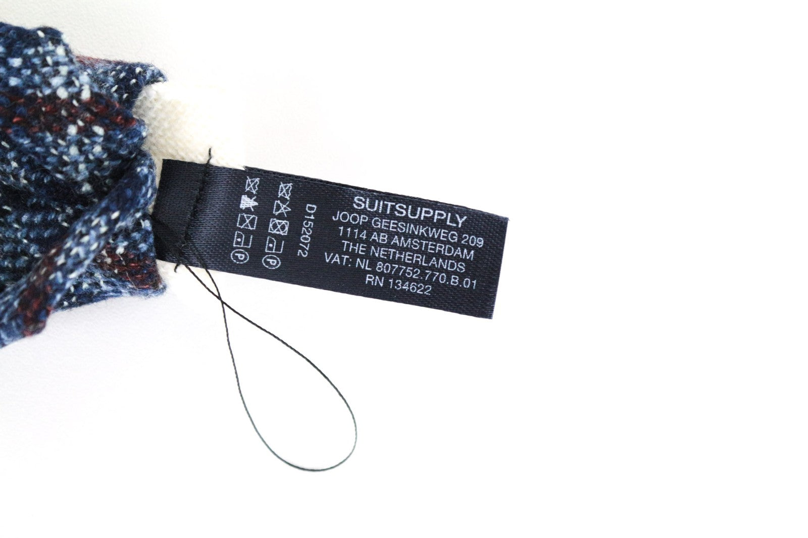 SUITSUPPLY vyriškas kaklaraištis ~150x8cm mėlynas languotas raštas vilnonis šilkas smailia apykakle 