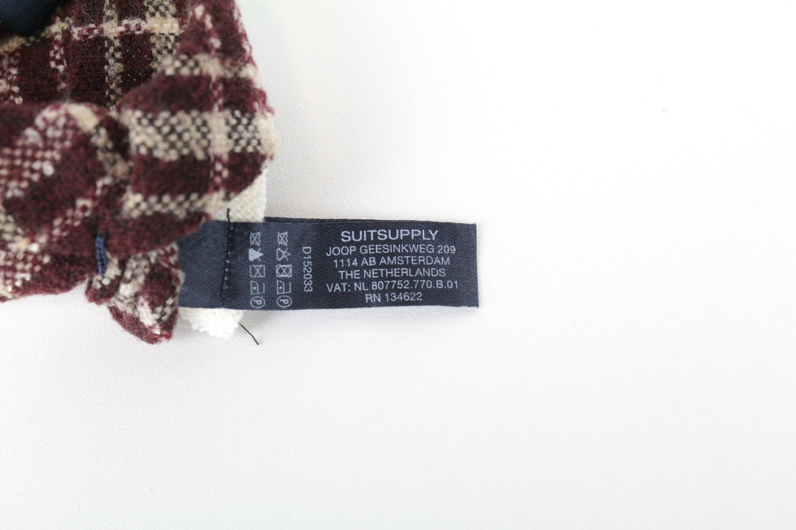 SUITSUPPLY vyriškas kaklaraištis ~150x8cm vyno raudonumo languotas languotas vilnos mišinio klasikinis 