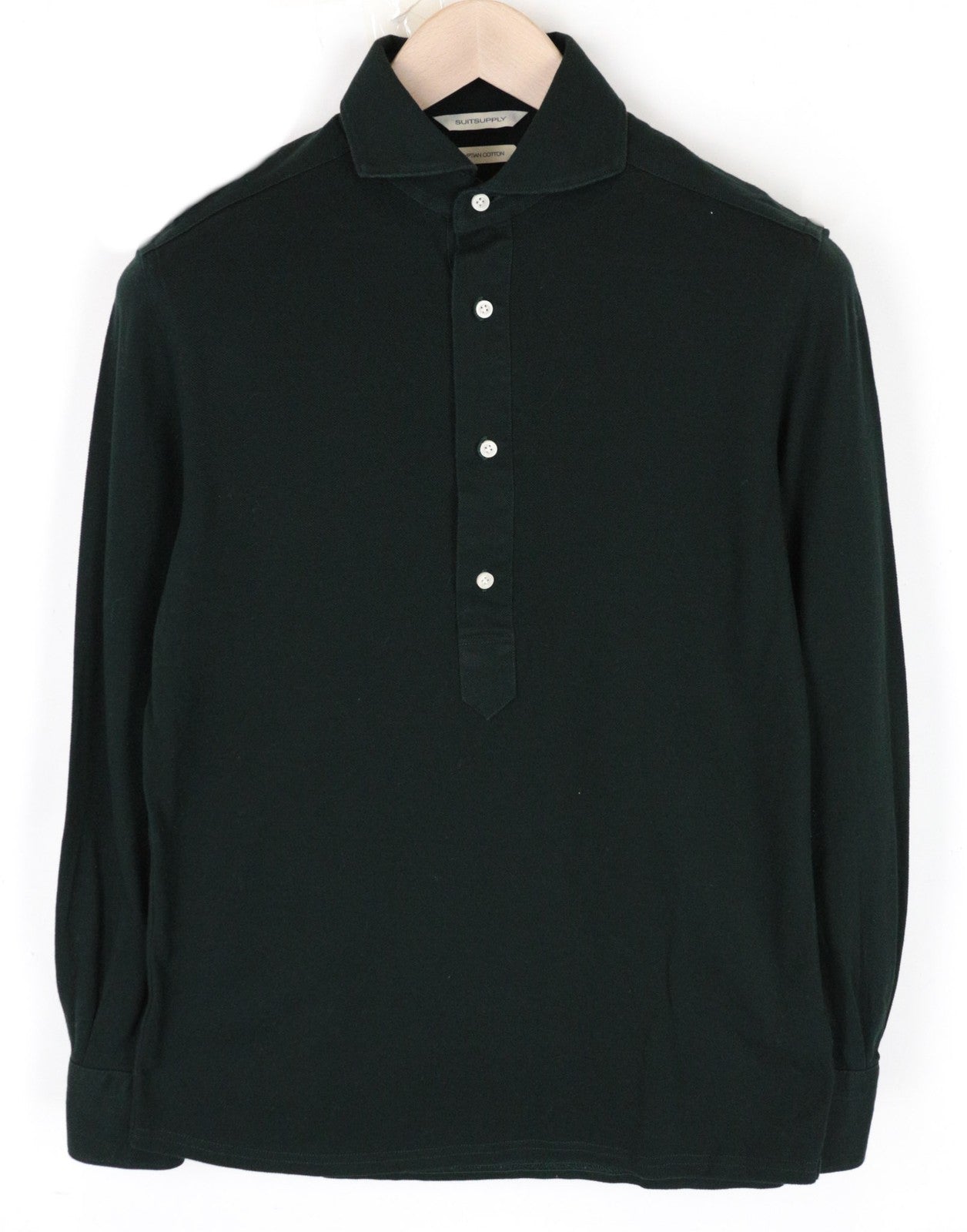 SUITSUPPLY Men's T-Shirt 37/38/14.5/15 Green Extra Slim Fit Polo Long Sleeve