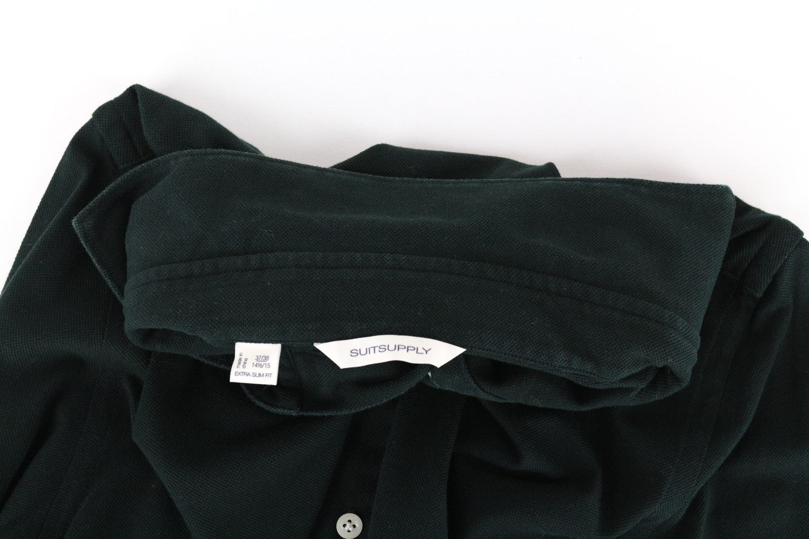 SUITSUPPLY Men's T-Shirt 37/38/14.5/15 Green Extra Slim Fit Polo Long Sleeve