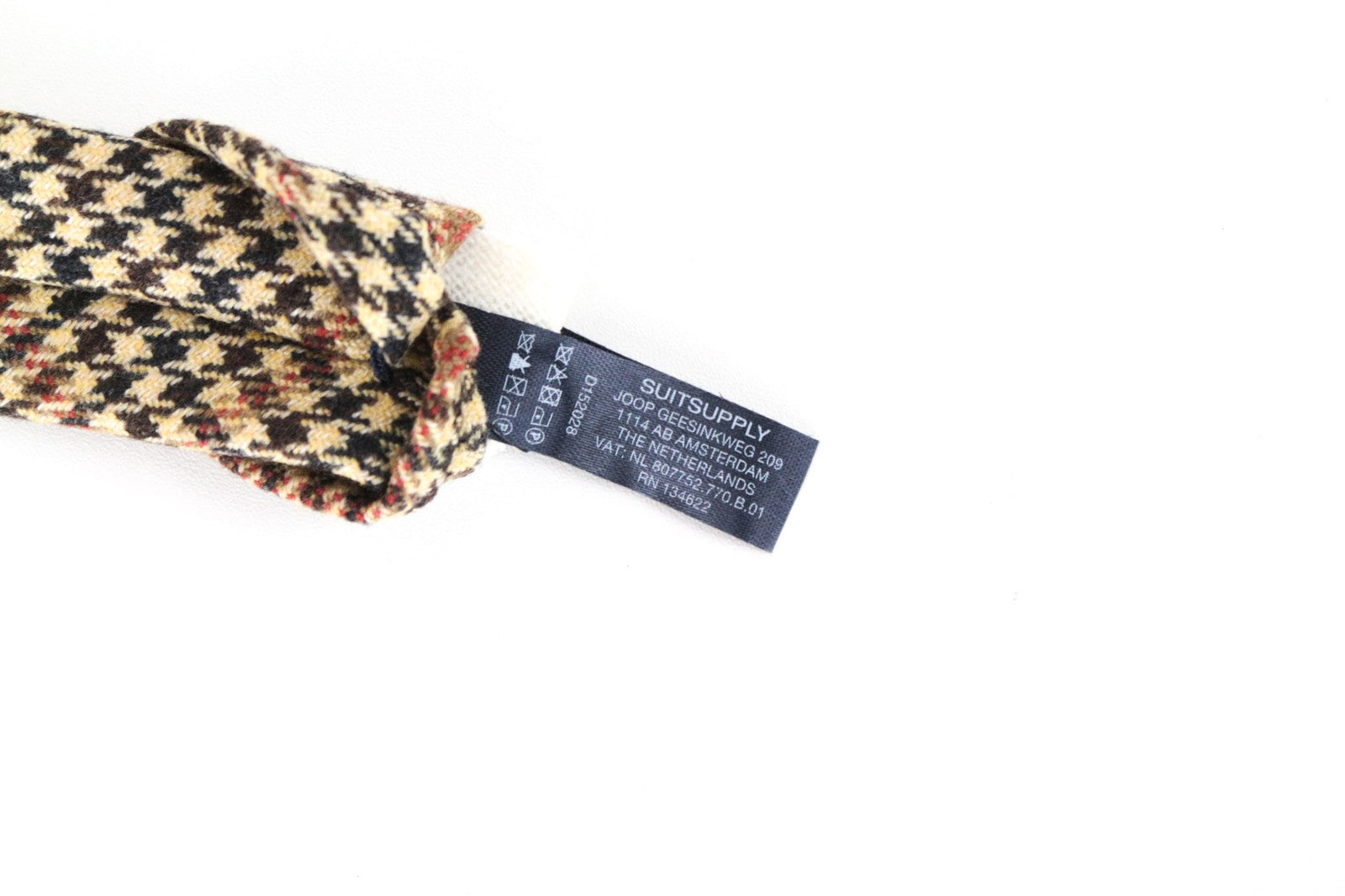 SUITSUPPLY vyriškas kaklaraištis ~150x8cm rudas vilnonis kašmyro kaklaraištis su smailiais galais, su medžio dėmėmis 