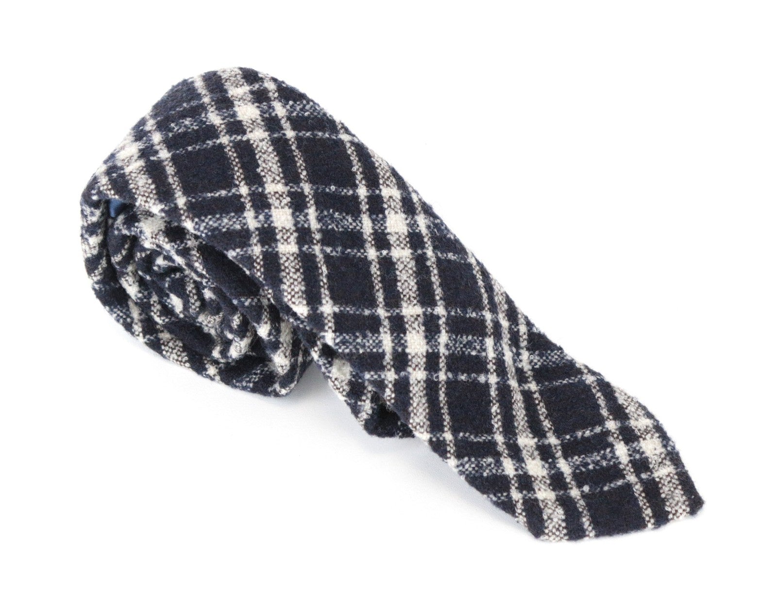 SUITSUPPLY vyriškas kaklaraištis ~150x8cm tamsiai mėlynas languotas raštas vilnos mišinio smailiais galais 