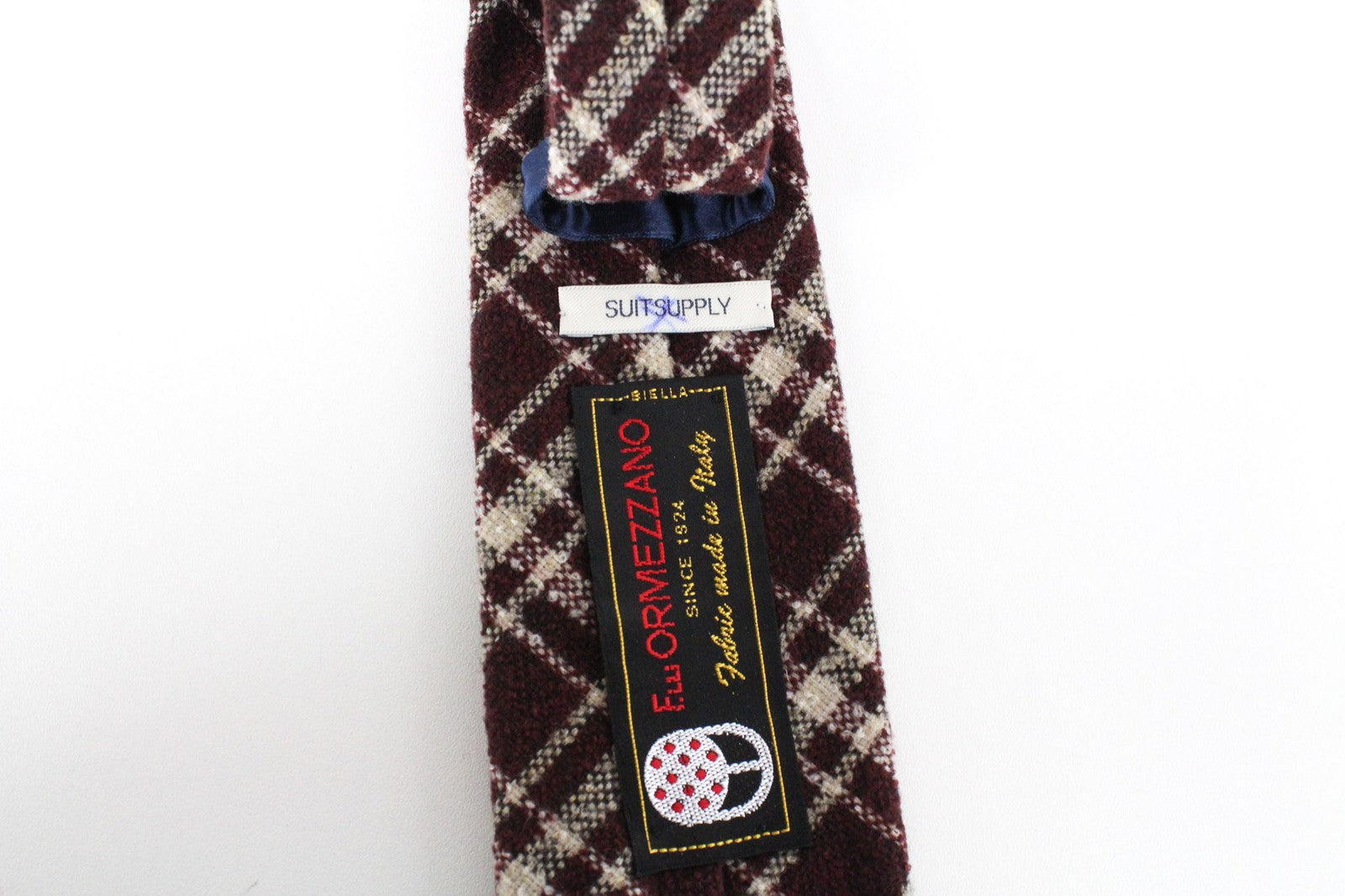 SUITSUPPLY vyriškas languotas kaklaraištis ~150x8cm violetinis vilnos mišinio klasikinis kaklaraištis 