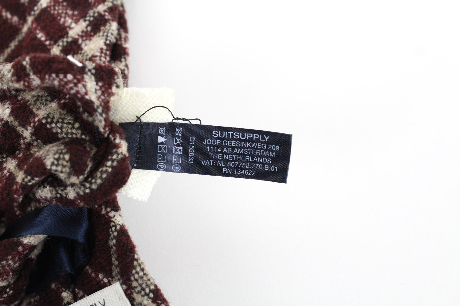 SUITSUPPLY vyriškas languotas kaklaraištis ~150x8cm violetinis vilnos mišinio klasikinis kaklaraištis 