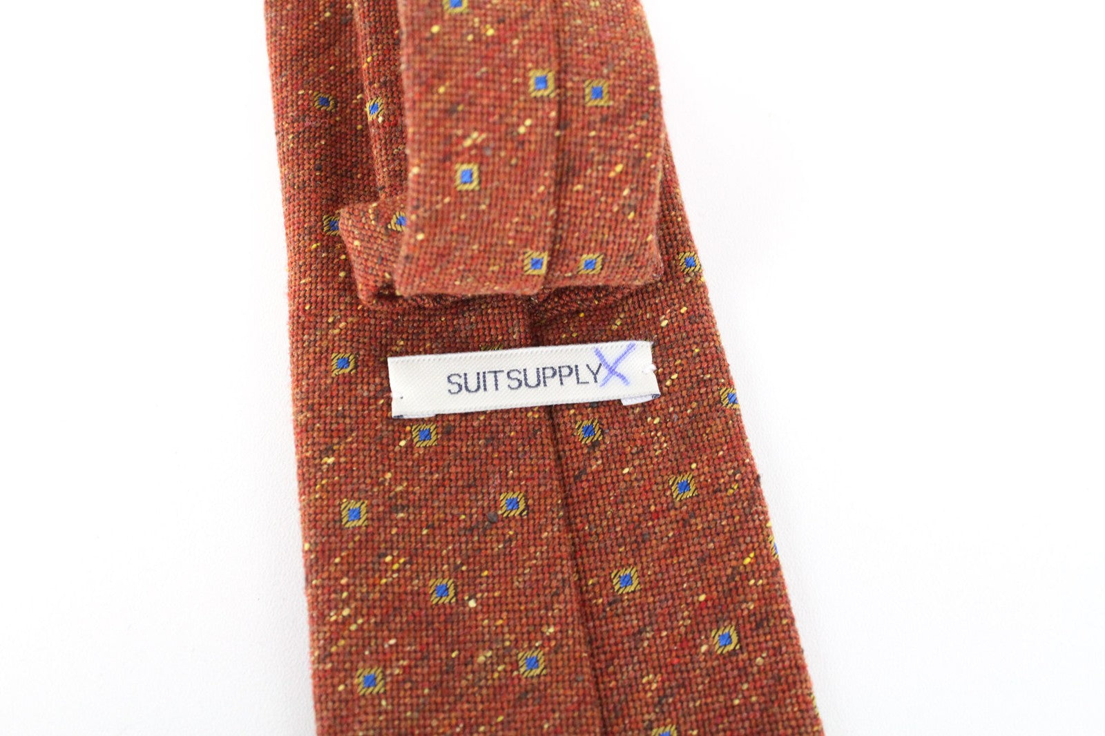 SUITSUPPLY oranžinio rašto vyriškas kaklaraištis ~150x8cm vilnos ir šilko mišinio smailiais galais 