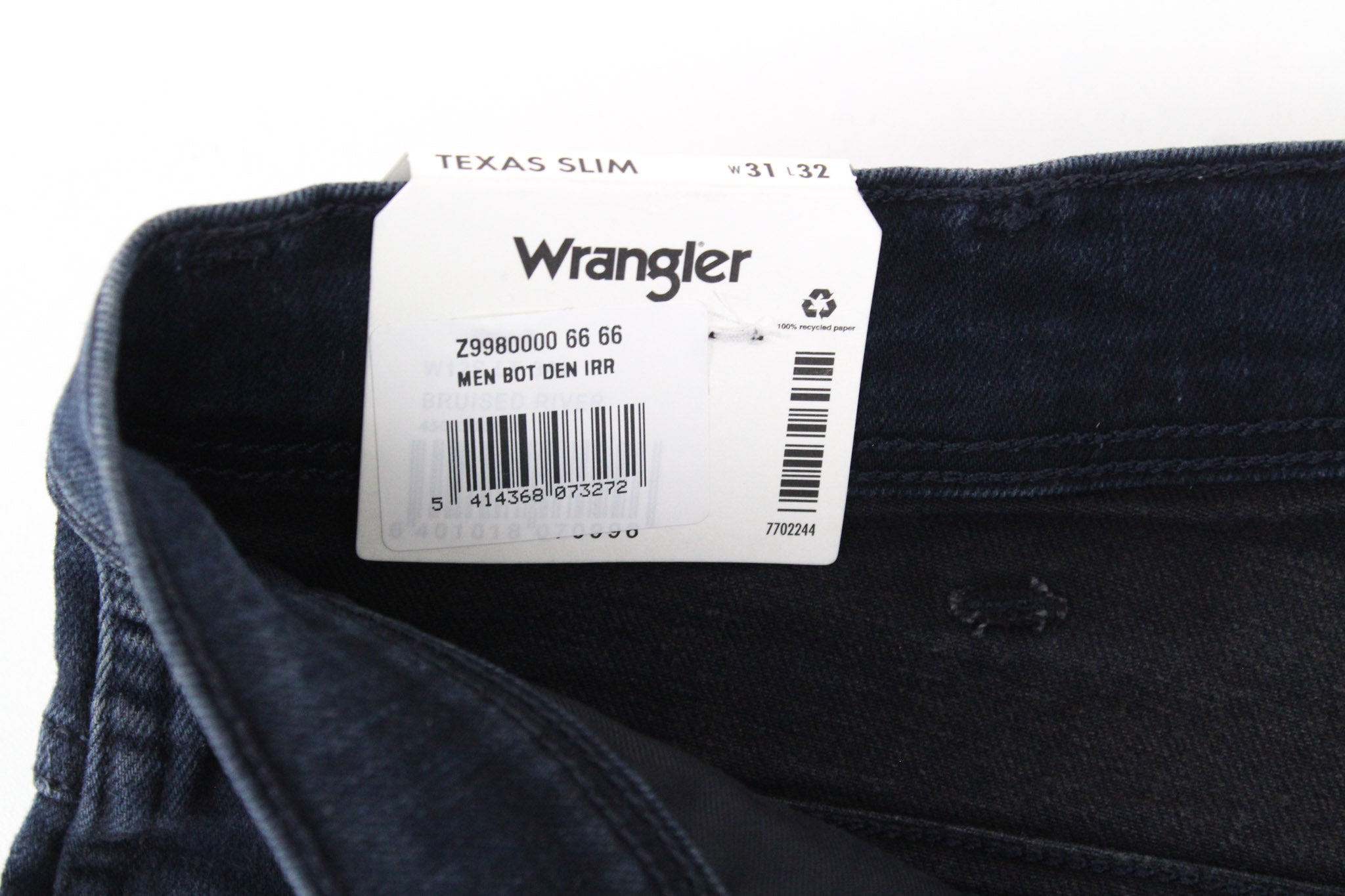 WRANGLER Texas džinsai W31 L32 vyriški, prigludę, mėlyni, tamprūs, užtrauktuku, aukštu liemeniu 