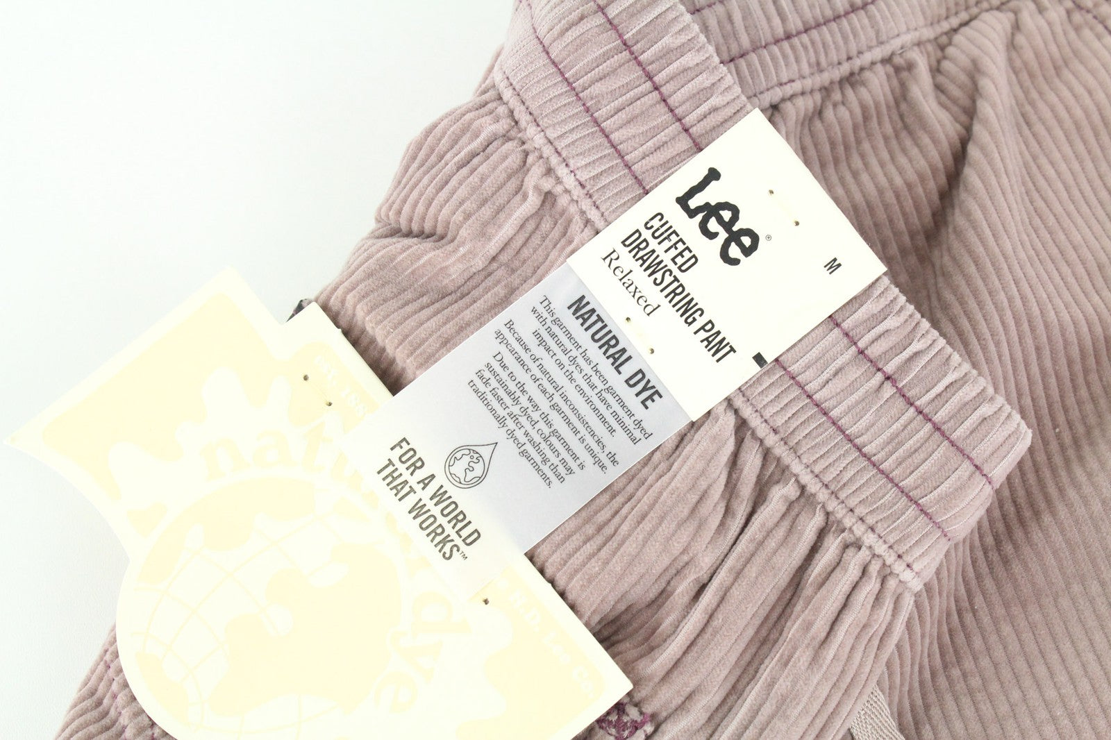 LEE Men's Pink Corduroy Pants M Relaxed Fit Cuffed Drawstring Casual Trousers