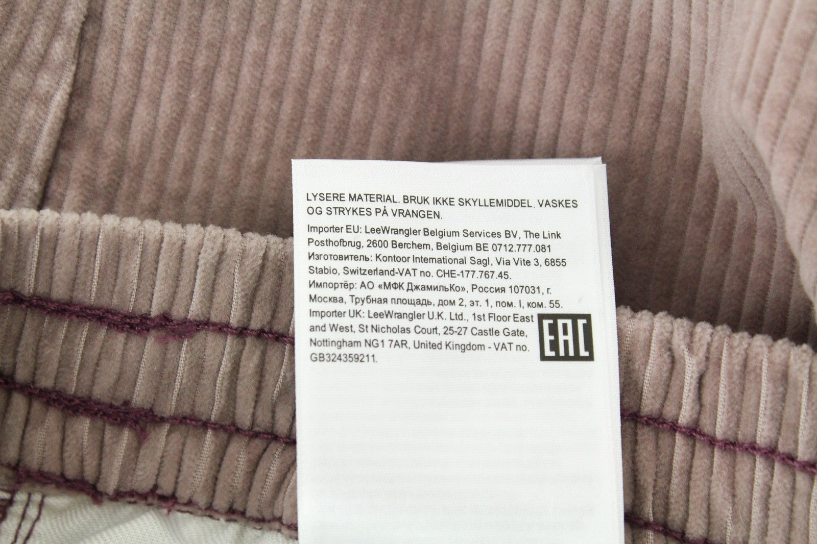 LEE Men's Pink Corduroy Pants M Relaxed Fit Cuffed Drawstring Casual Trousers