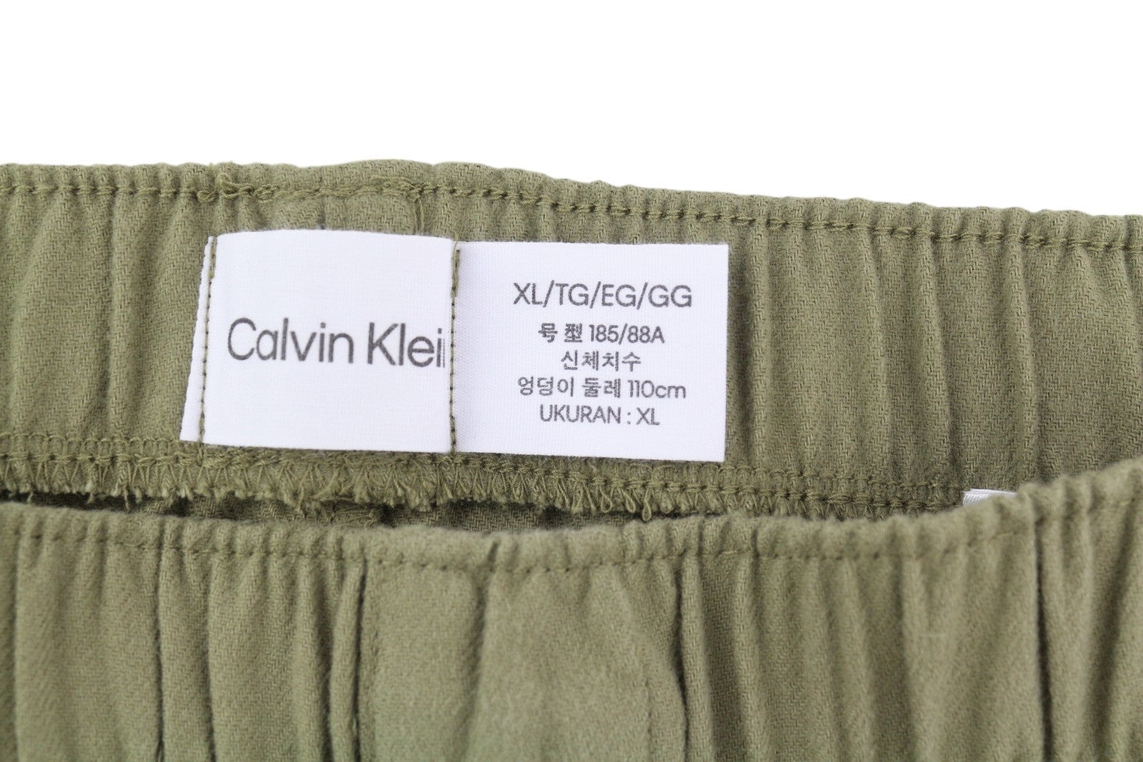 CALVIN KLEIN vyriškos kelnės XL dydžio chaki žalios flanelinės elastingo juosmens naktiniai su logotipu