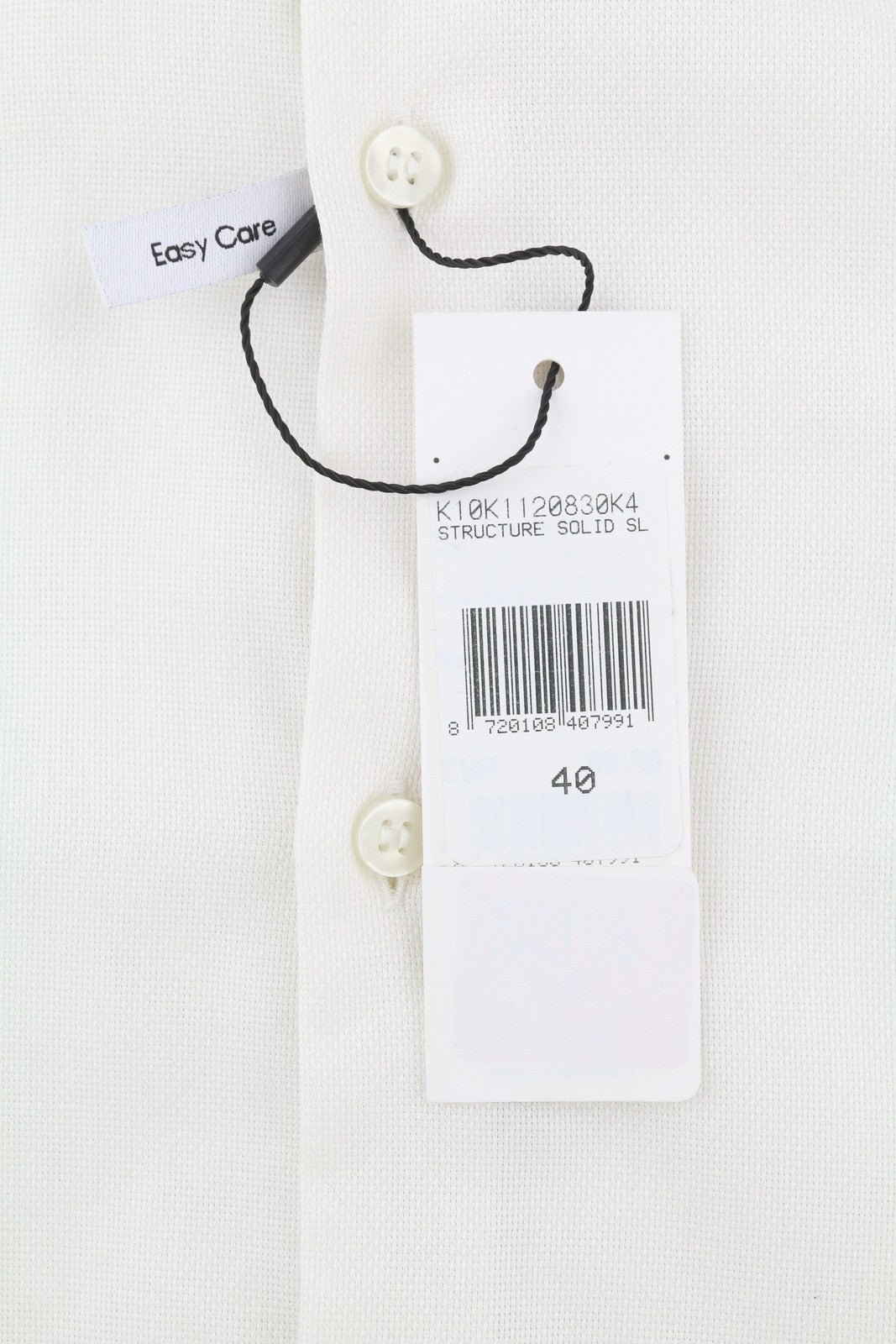 CALVIN KLEIN Structure Solid Slim vyriški marškinėliai, 40 cm, šviesiai balti, medvilniniai. 