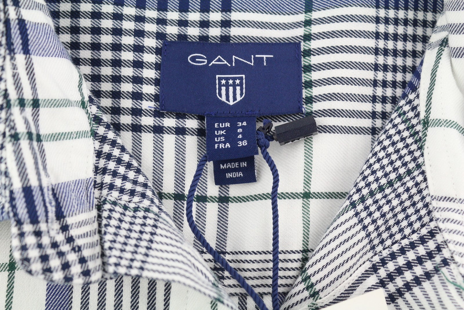 GANT flaneliniai moteriški marškinėliai, EU34, laisvalaikio, languotas raštas, sagomis užsegamas, išplatinta kaklo linija su logotipu 