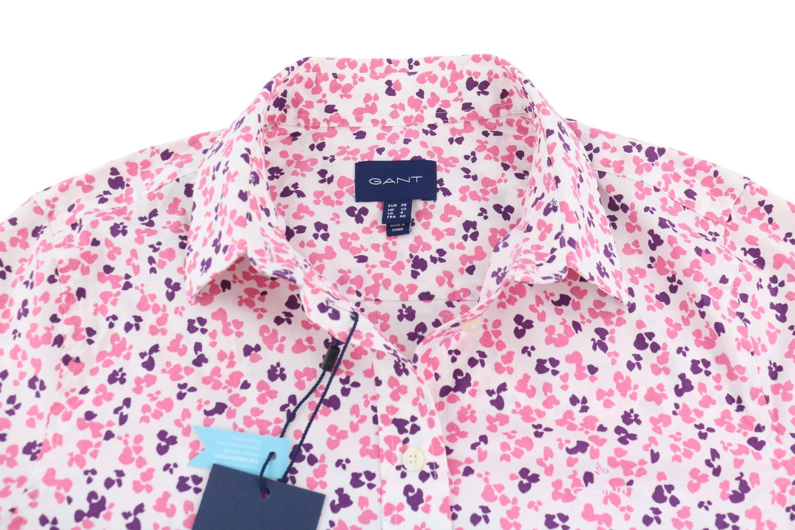 GANT „Clover Garden Stretch“ moteriški marškinėliai, 38 dydžio, laisvalaikio stiliaus, spalvingi, su sagomis užsegami. 